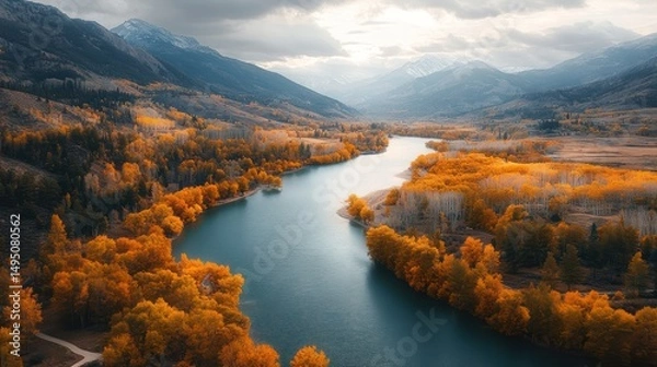Obraz River Through Autumn Landscape