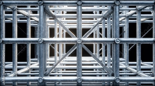 Obraz Intricate scaffolding structure with metallic elements and geometric pattern
