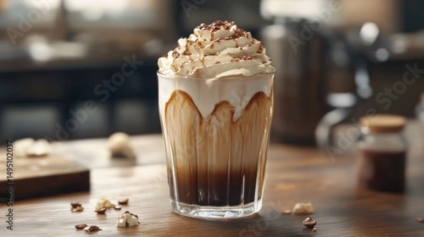 Fototapeta Iced coffee drink with whipped cream (11)