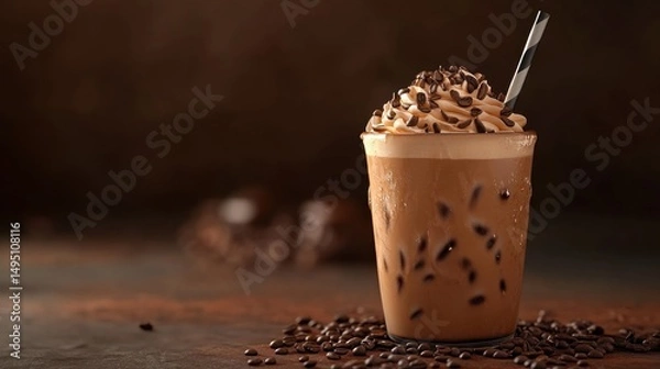 Fototapeta Iced coffee drink with whipped cream (25)
