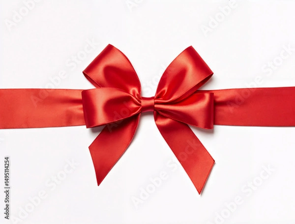 Fototapeta Elegant red satin ribbon tied in a perfect bow on a white background — festive, classy, and gift-ready.