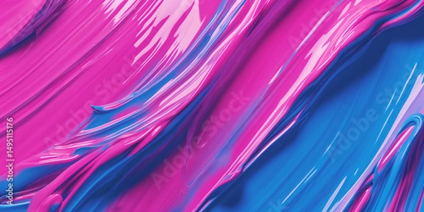 Fototapeta Abstract swirling pink and blue paint with glossy and fluid texture for background