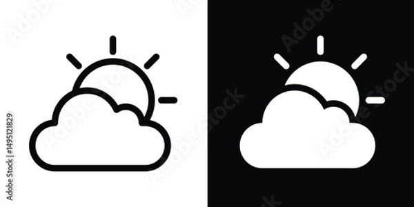Obraz  Sun with Cloud Weather Icon: Partly Cloudy Climate Symbol