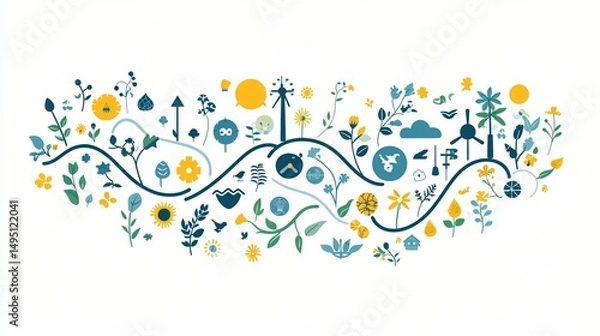 Fototapeta vector infographic showing organic waste lifecycle to clean energy, from kitchen to biodigester to power grid, minimal pastel colors, modern icon design, high-resolution concept map