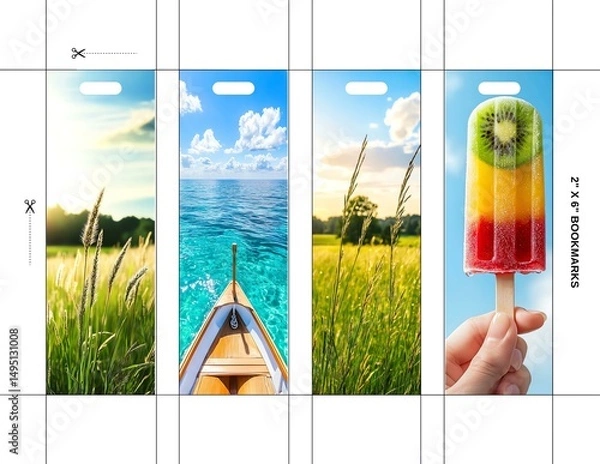 Obraz Summer Vacation Travel Images Sunny Fields, Ocean View, and Popsicle,Bookmark