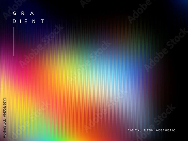 Fototapeta 3d glassmorphism glass with iridescent colors on the black. Abstract gradient background. Corrugated trendy texture. Vector illustration.