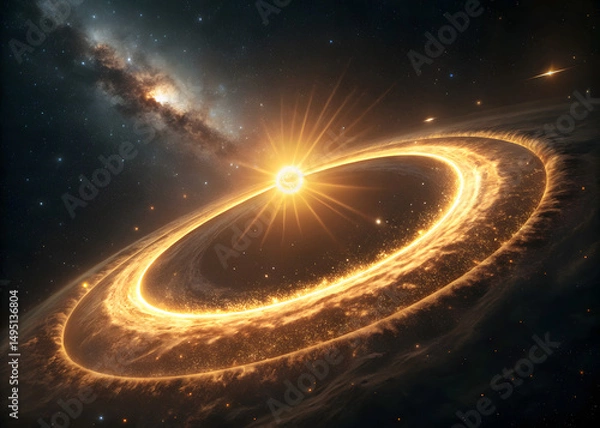 Fototapeta Explore the cosmos stunning galaxy with bright star and cosmic dust ring view