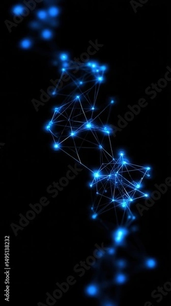 Obraz Abstract digital network with blue connected nodes on black background