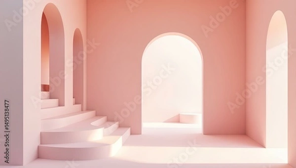 Obraz Ancient stone arches and columns form a historic medieval palace corridor entrance