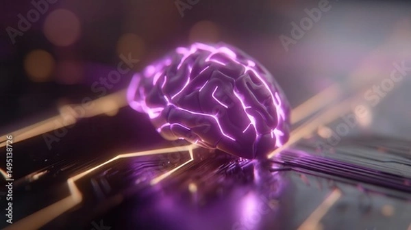 Obraz Purple glowing brain on circuit board
