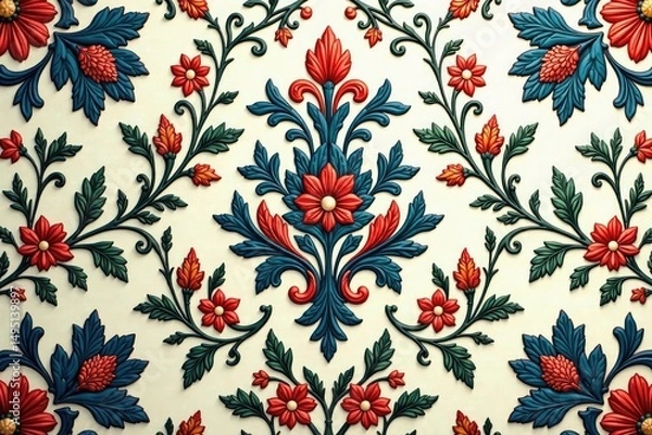Fototapeta Elegant floral damask pattern, intricate design, flower, retro