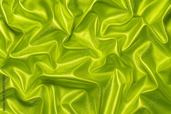 Obraz High-Resolution Neon Lime Green Shiny Fabric Texture Background with Metallic Wrinkles for Digital Design, Art, Fashion, and Branding Projects