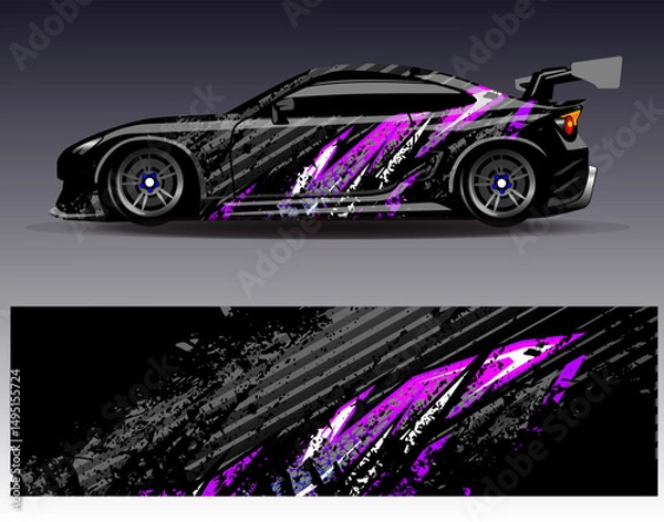 Fototapeta Car wrap design vector. Graphic abstract stripe racing background designs for vehicle, rally, race, adventure and car racing livery