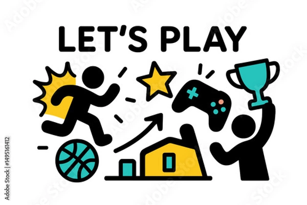 Obraz Modern vector illustration depicting playful activities and sports with gaming elements in a vibrant design
