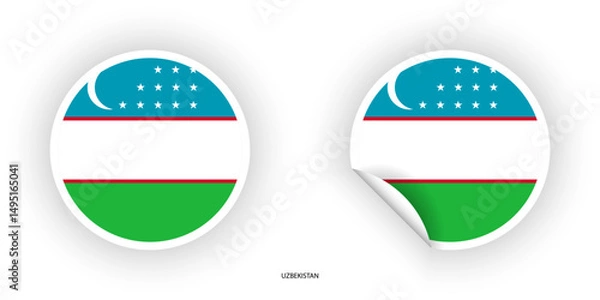 Fototapeta Uzbekistan sticker flag in circle shape and circle peeled shape on white background. Uzbekistan  flag icon in circular form	
