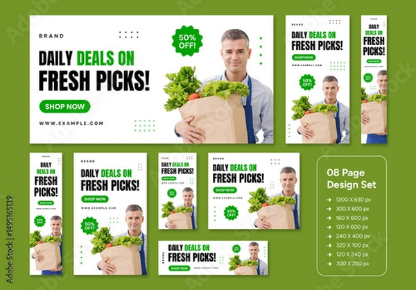 Fototapeta Fresh Market Grocery Web Ad Banner Template Design