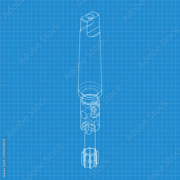 Fototapeta Mechanical engineering drawings. Tap tools, borer. Technical Design. Cover. Blueprint. Step Cutting Tool with Countersinking Function. Technical 3D Vector Illustration