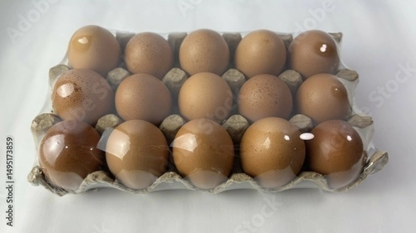 Fototapeta Fresh Brown Eggs in Carton