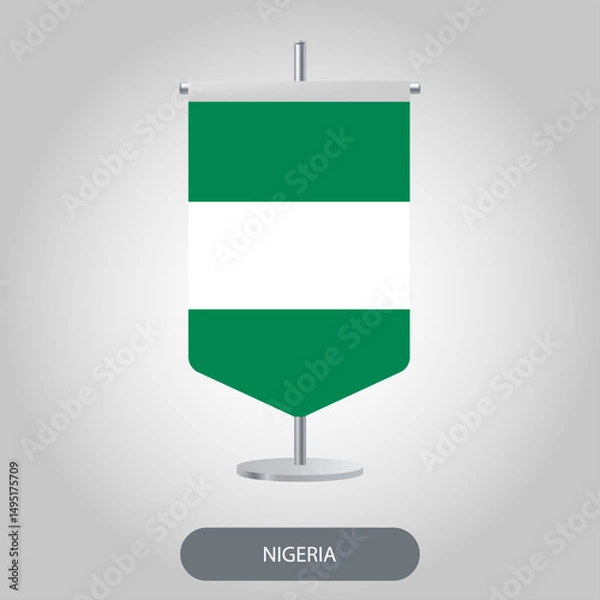 Fototapeta Nigeria vertical table flag on light grey background. Nigeria  vertical desk flag isolated on grey background	