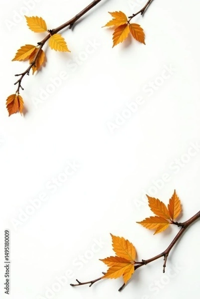 Fototapeta Isolated branches with leaves on white background, earthy tones, elements