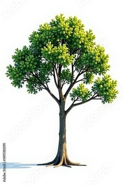 Fototapeta Isolated tree on white background with branches stretching upwards, serene, minimalist