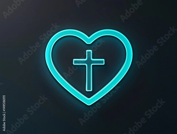 Obraz Heart Cross Neon