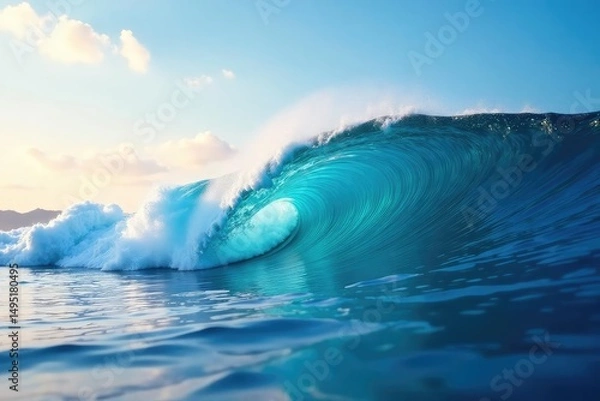 Fototapeta Ocean-inspired wave design, calming blue hues, pattern, flowing
