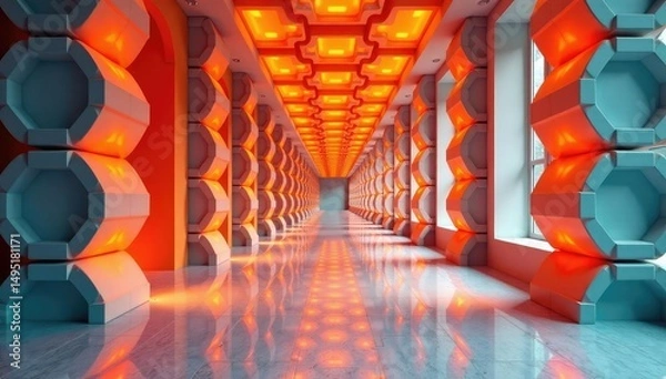 Fototapeta Repetitive geometric shapes forming a stylish interior design pattern , interior design pattern, digital