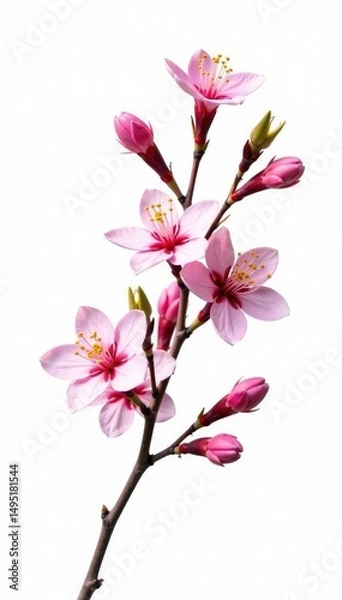 Fototapeta Several isolated branches of a flowering shrub on white background, shrub, blossom