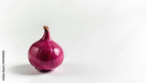 Fototapeta Single red onion, vibrant color, clean white background, red onion, minimalist, ingredient