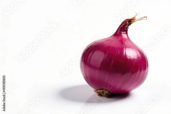 Fototapeta Single red onion, vibrant color, clean white background, ingredient, fresh, vegetable