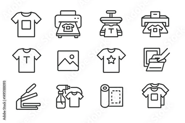 Fototapeta Creative process of t-shirt printing with modern vector illustrations and essential tools in a minimalist style