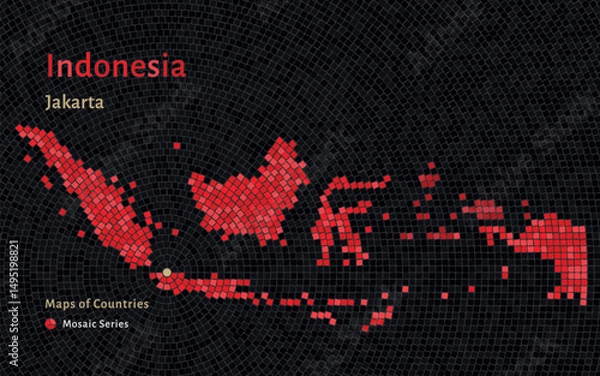 Fototapeta Mosaic Vector Map of Indonesia with Capital City Jakarta