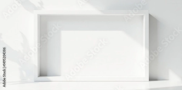 Fototapeta Realistic empty white frame, subtle shadow, pure white backdrop, card, minimal, shadow