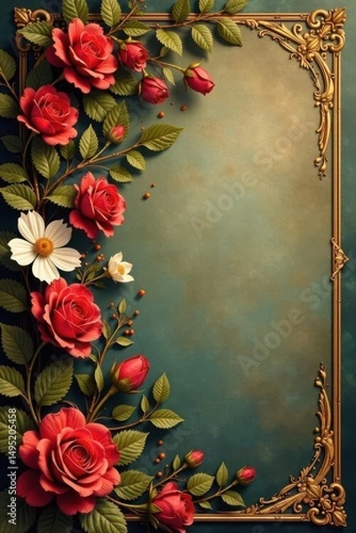 Obraz Muted Italian fresco, gold accents, classic background, luxury, design, brushstrokes