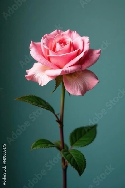 Obraz Single blush pink rose stem, minimalist background , card, plant
