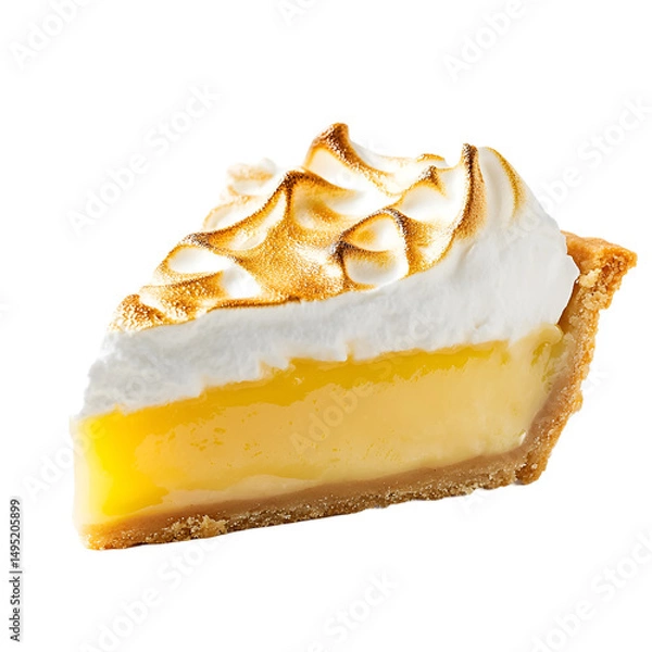 Obraz Floating lemon meringue pie slice isolated on transparent background