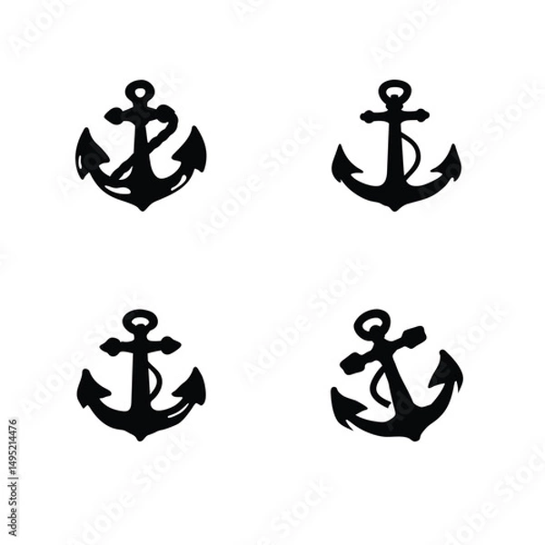 Fototapeta Silhouette of an anchor icons set. Nautical symbol collection.