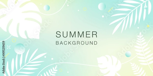 Fototapeta シンプルでおしゃれな夏の背景デザイン、トロピカルな水上に植物のシルエットが映る南国のベクターイラスト素材