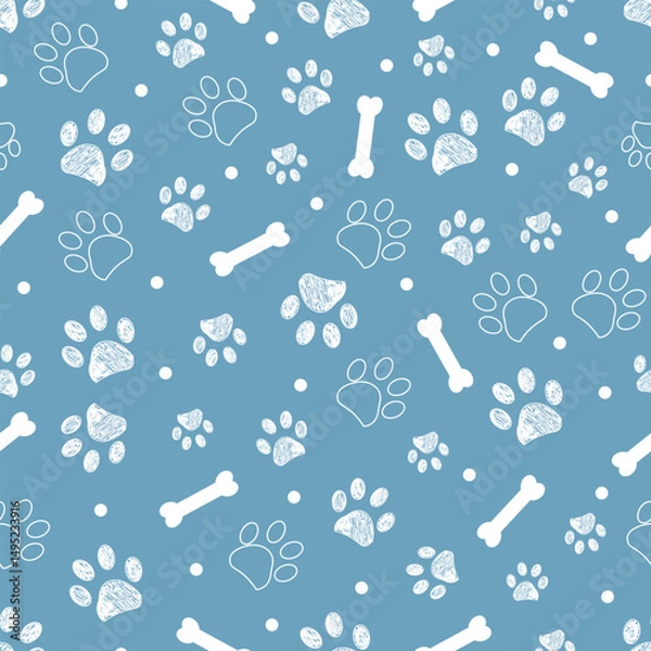 Fototapeta Navy background with white paw and bones