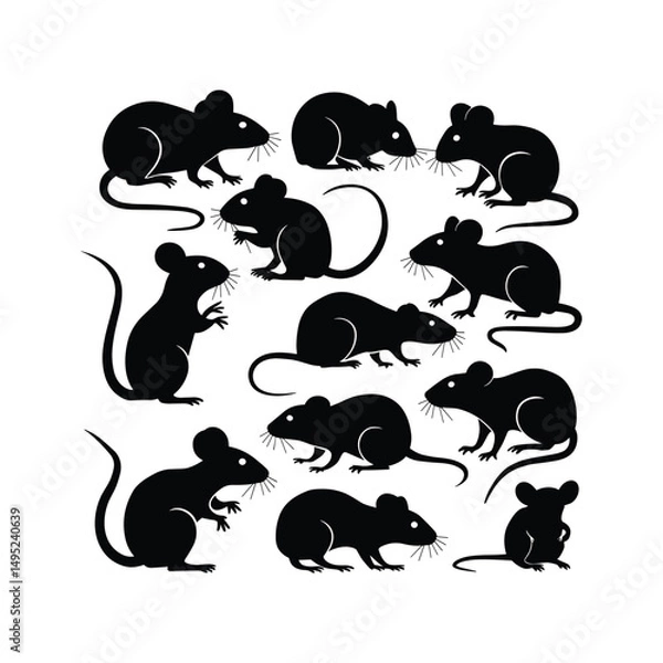 Fototapeta Mouse and Rat Silhouette Vector Collection – Rodents in Various Poses
