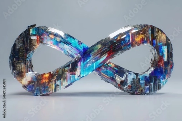 Fototapeta An isolated white background provides the canvas for a neurodiversity symbol, depicted as a transparent glass shape, alongside an infinity sign resplendent in a multitude of colors