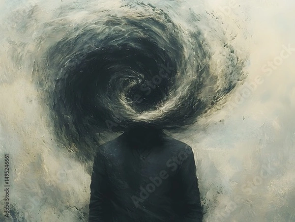 Fototapeta Faceless figure with a swirling vortex in place of their head