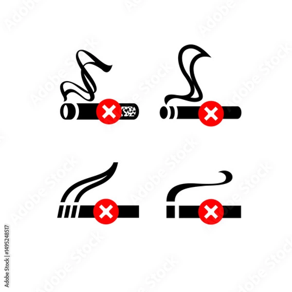 Fototapeta No smoking cigarette icon set, sign no smoking in this area, vector illustration for print