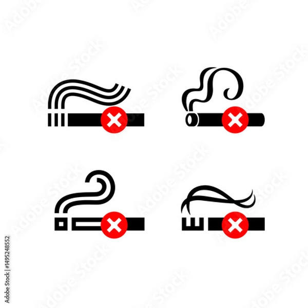 Fototapeta No smoking cigarette icon set, sign no smoking in this area, vector illustration for print