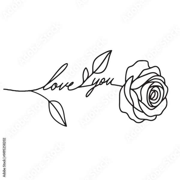Fototapeta rose vector illustration  simple one line drawing