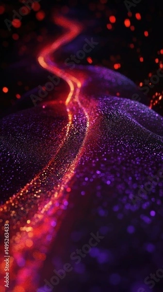 Fototapeta Abstract fiery path, glowing particles, dark background, digital art, phone wallpaper
