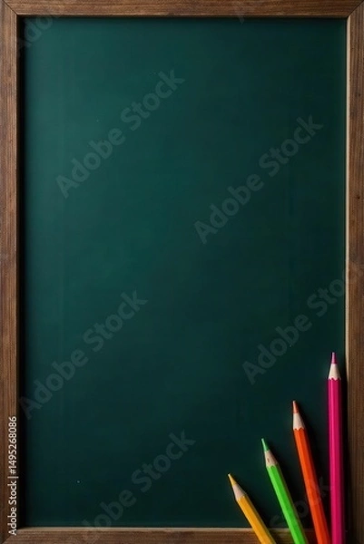 Obraz Chalkboard background with school supply corner border, ample copy space , header, design, banner