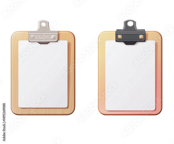 Fototapeta Set of clipboard with white sheet on white background