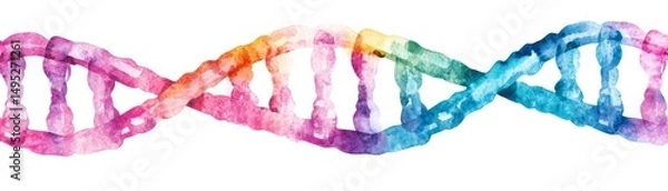 Fototapeta Watercolor DNA Strand Colorful Genetic Blueprint, Genetics, Science